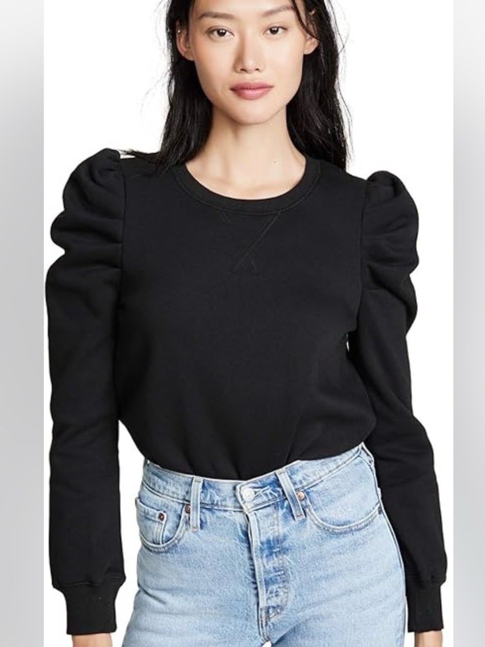 Rebecca Minkoff Black Puff-Sleeve Crewneck Sweatshirt
